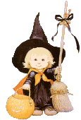 Eine kleine Hexe unterwegs zu Halloween, einem Brauch der Muggel, einem Fest in Hogwarts